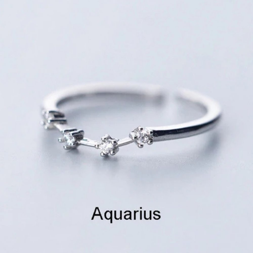 925 Sterling Silver Zodiac Resizable Ring-Aquarius